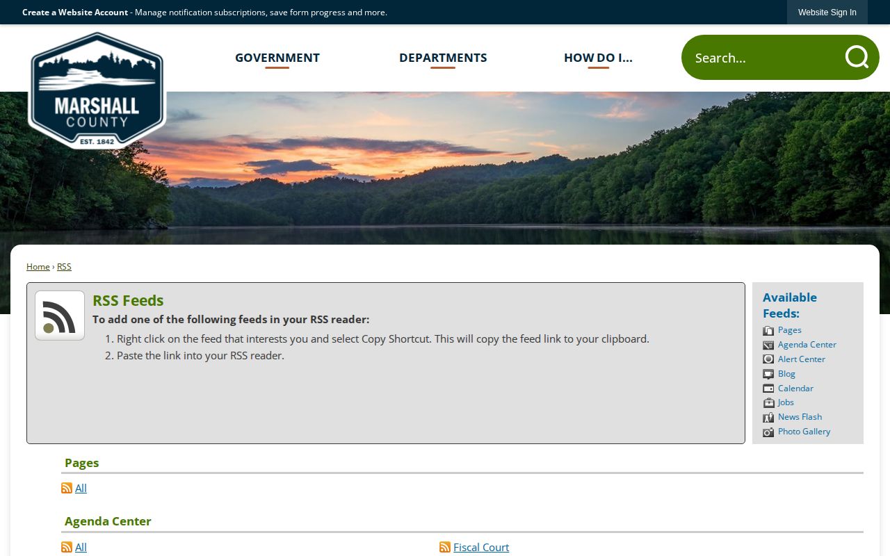 Marshall County official RSS page for county updates rather than booking records